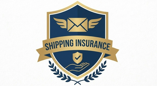 Shipping insurance logo with blue and gold design on a white background